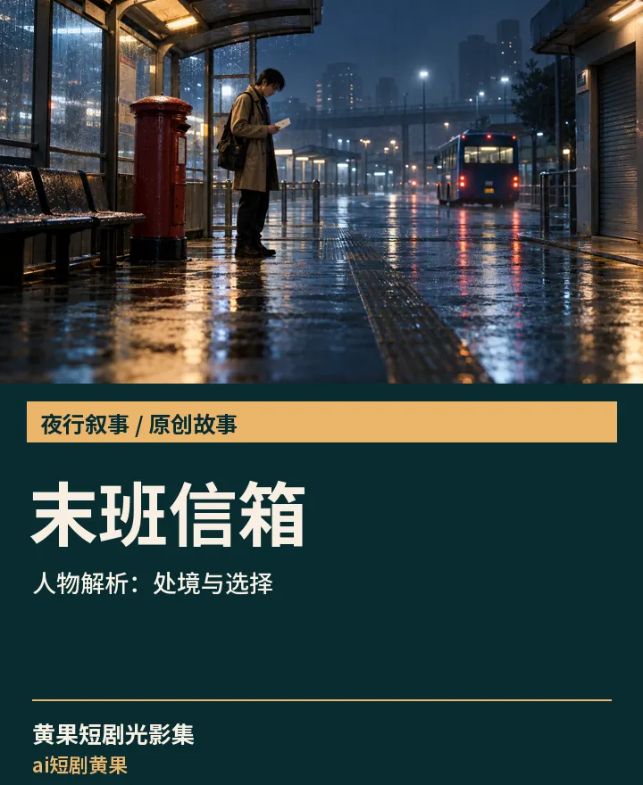 ai短剧黄果相关原创故事《末班信箱》人物解析：处境与选择封面：夜行叙事场景与中文标题