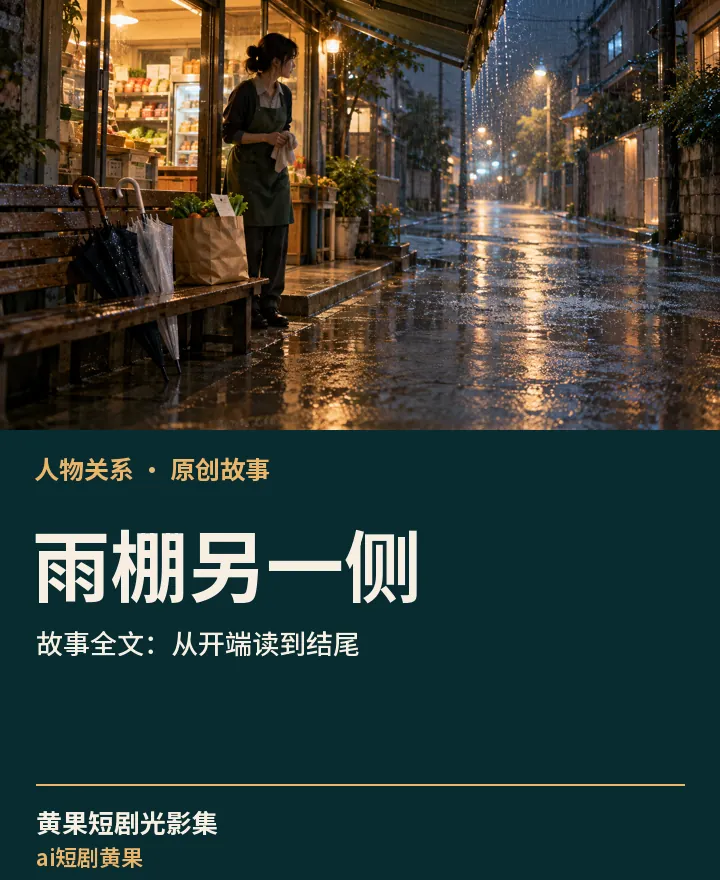 ai短剧黄果相关原创故事《雨棚另一侧》故事全文：从开端读到结尾封面：人物关系场景与中文标题