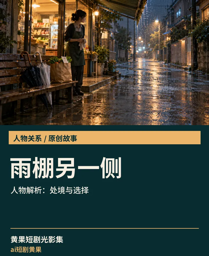 ai短剧黄果相关原创故事《雨棚另一侧》人物解析：处境与选择封面：人物关系场景与中文标题