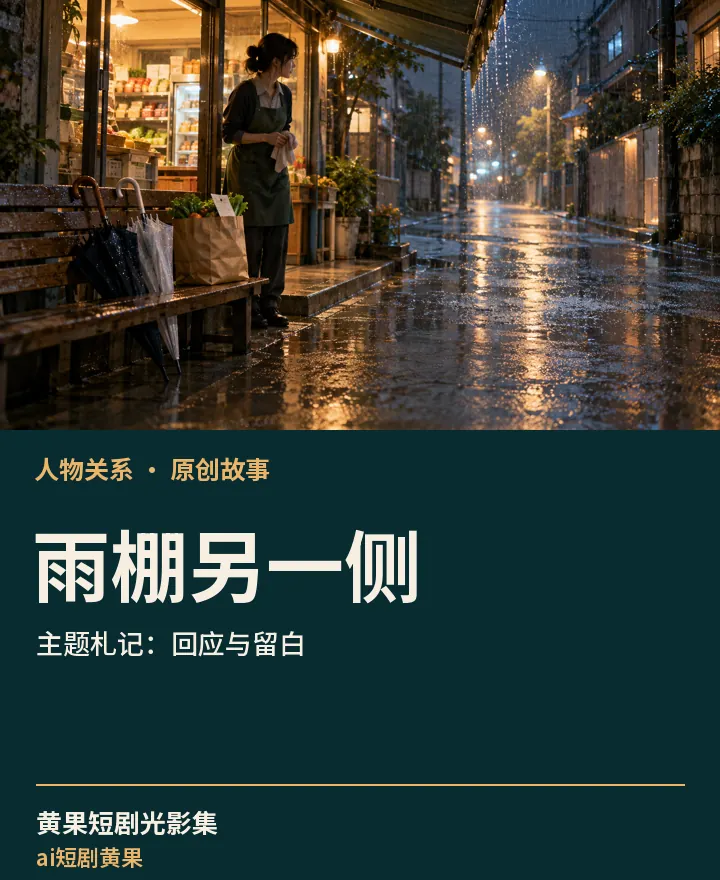 ai短剧黄果相关原创故事《雨棚另一侧》主题札记：回应与留白封面：人物关系场景与中文标题