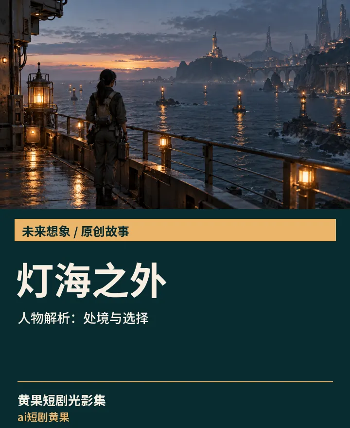 ai短剧黄果相关原创故事《灯海之外》人物解析：处境与选择封面：未来想象场景与中文标题