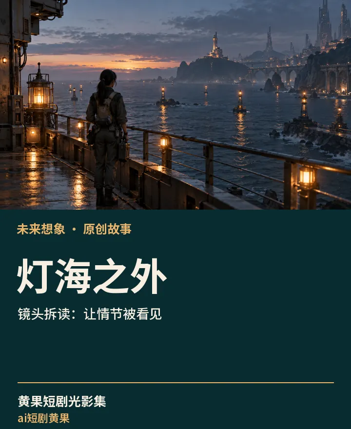 ai短剧黄果相关原创故事《灯海之外》镜头拆读：让情节被看见封面：未来想象场景与中文标题
